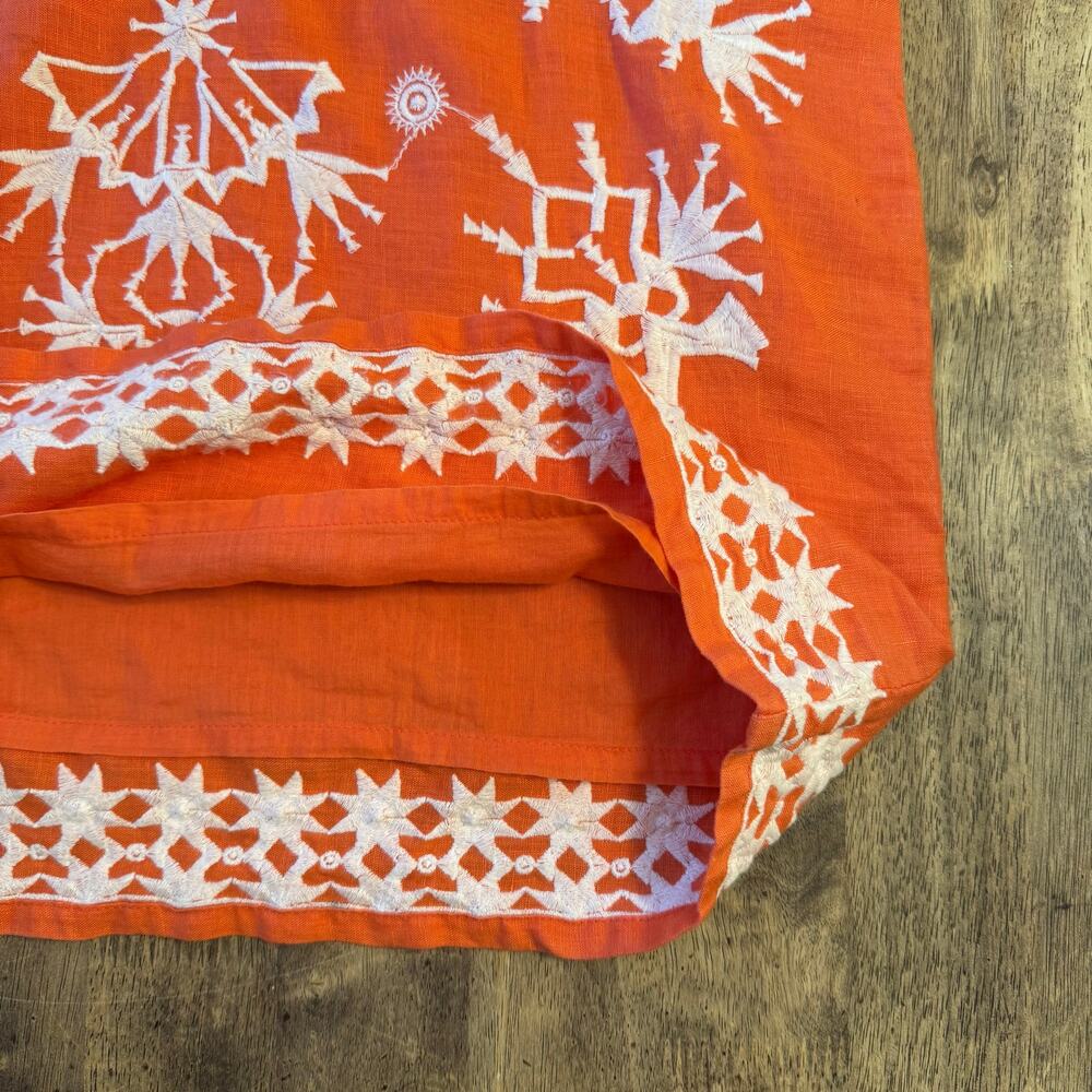 Roberta Roller Rabbit Dress 100% Linen Embroidered Short Sleeve Orange Size XS - Picture 7 of 12